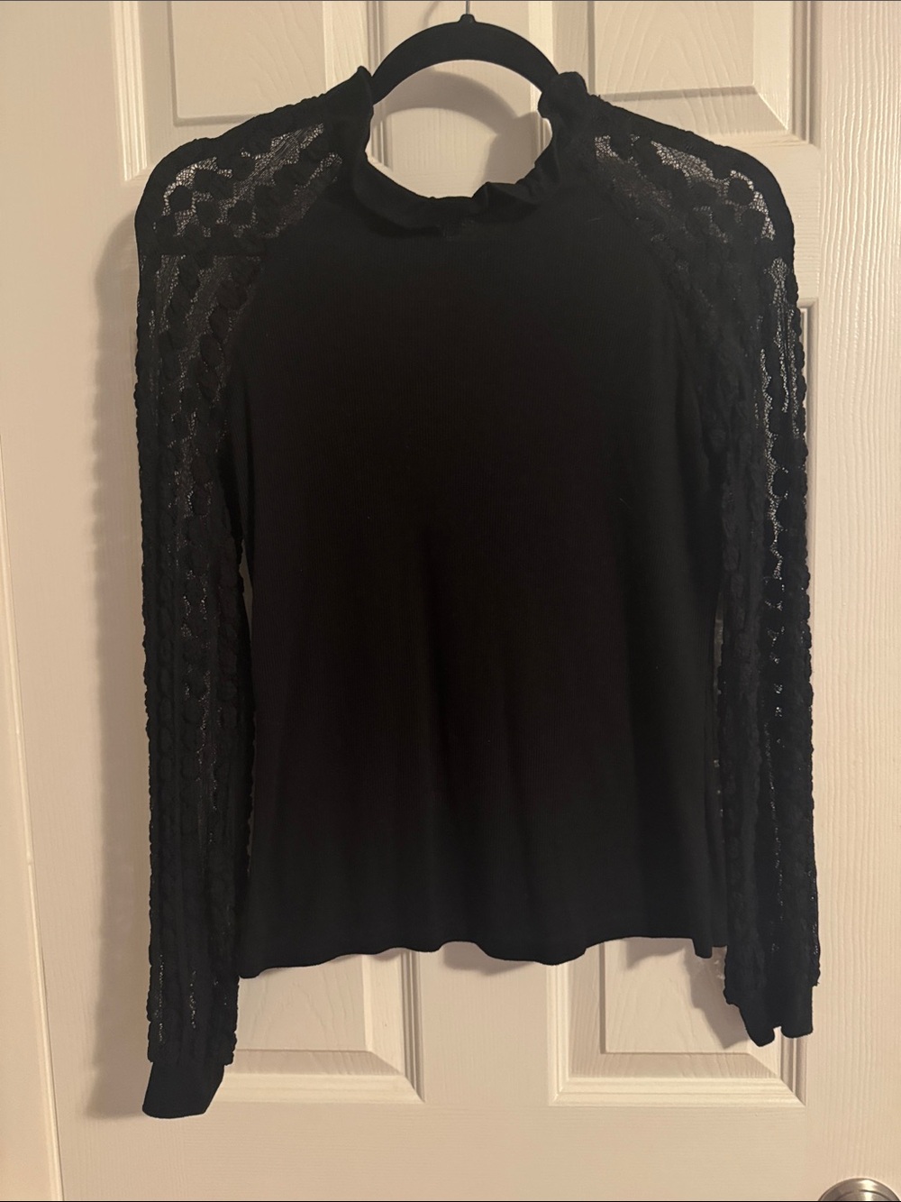 Black Lace Sleeve Mock Neck Top